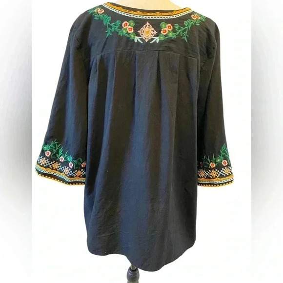 YZXDORWJ Womens Large Top Mexican Styled Embroidered Classic Black Flowy Cotton - Picture 2 of 5